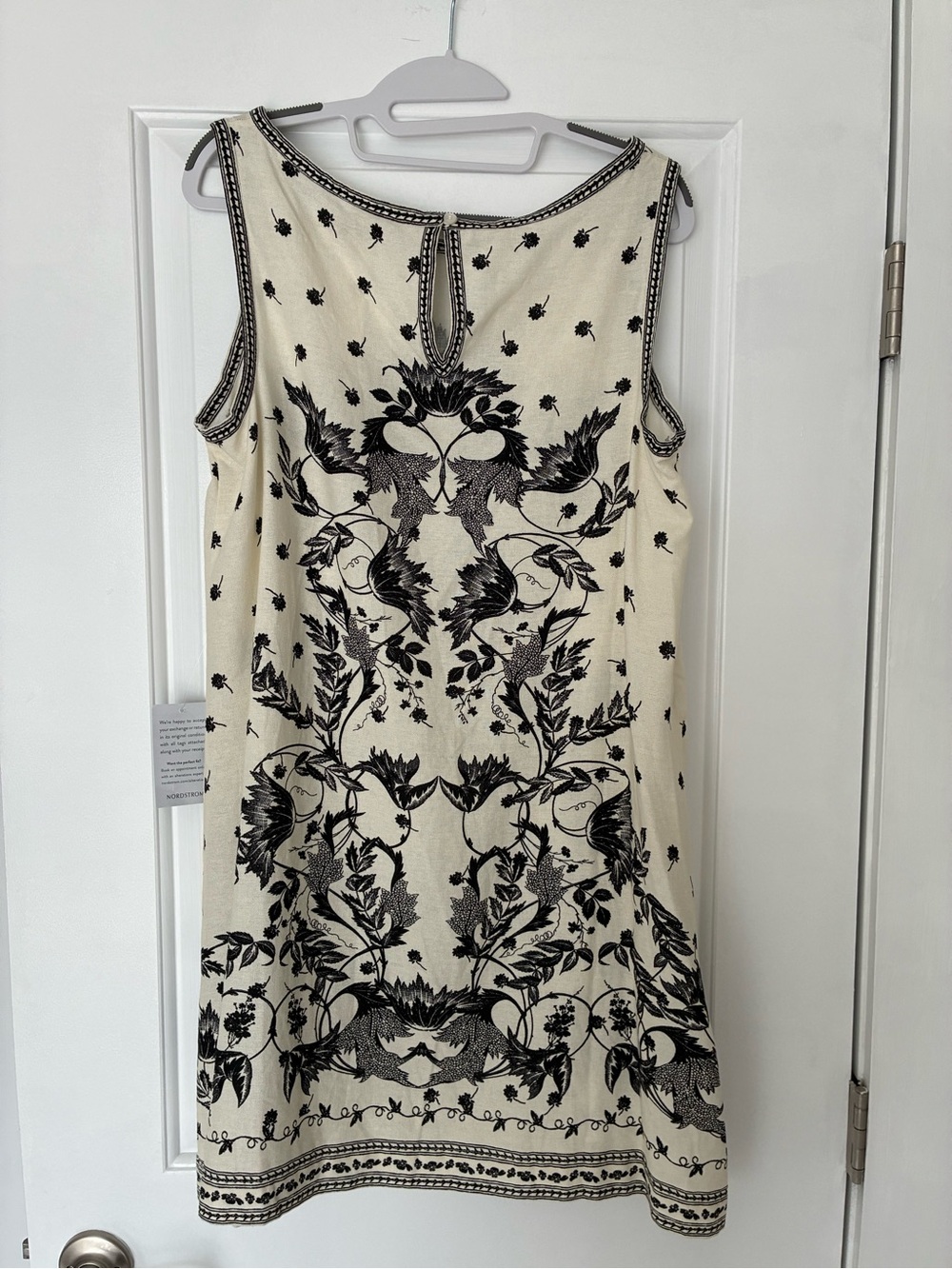 Max Studio Cream Sleeveless Dress with Black Botanical Print